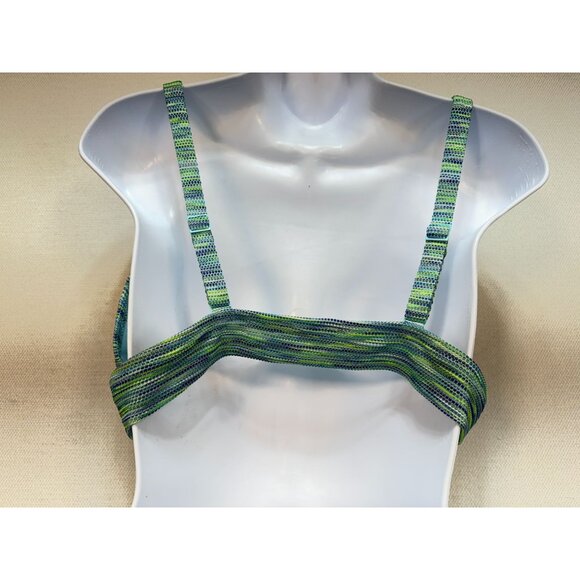 Aerie Womens Scoop Space Dye Bikini Top Swimwear Sze XL Green Blue Stretch Beach - Picture 3 of 8